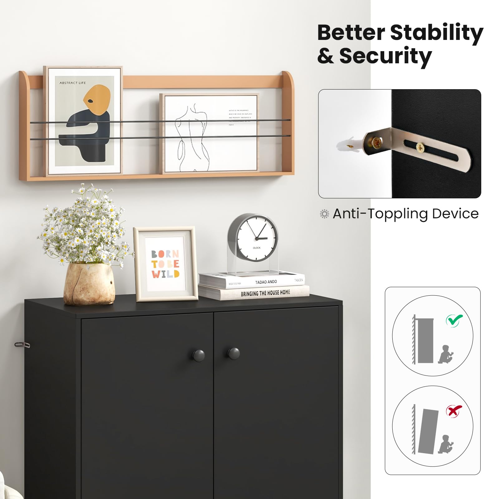 KOMFOTTEU Credenza da Cucina con 2 Ante, Mobile Buffet Basso con Dispositivi Antiribaltamento, Armadio Dispensa per Soggiorno, Sala da Pranzo, Camera da Letto, Ingresso, 72 x 34 x 85,5 cm (Nero)