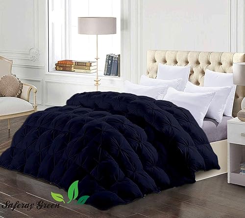 Miniatura 2 de Saferay Green Edredón plisado azul marino, 3 piezas (1 edredón de pintuck y 2 fundas de almohada), juego de ropa de cama de algodón alternativo con