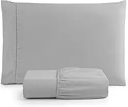 Jogo de lençol Solteirão 2 Peças 400 Fios Percal Flex com Ponto Palito Toque Super Macio (Cinza, Solteirão)