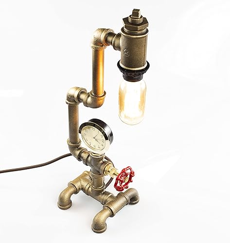 Miniatura 2 de Lámpara Steampunk con atenuador, regulable estilo loft industrial vintage estilo antiguo luz con bombilla, reloj con tuberías de hierro, lámpara de