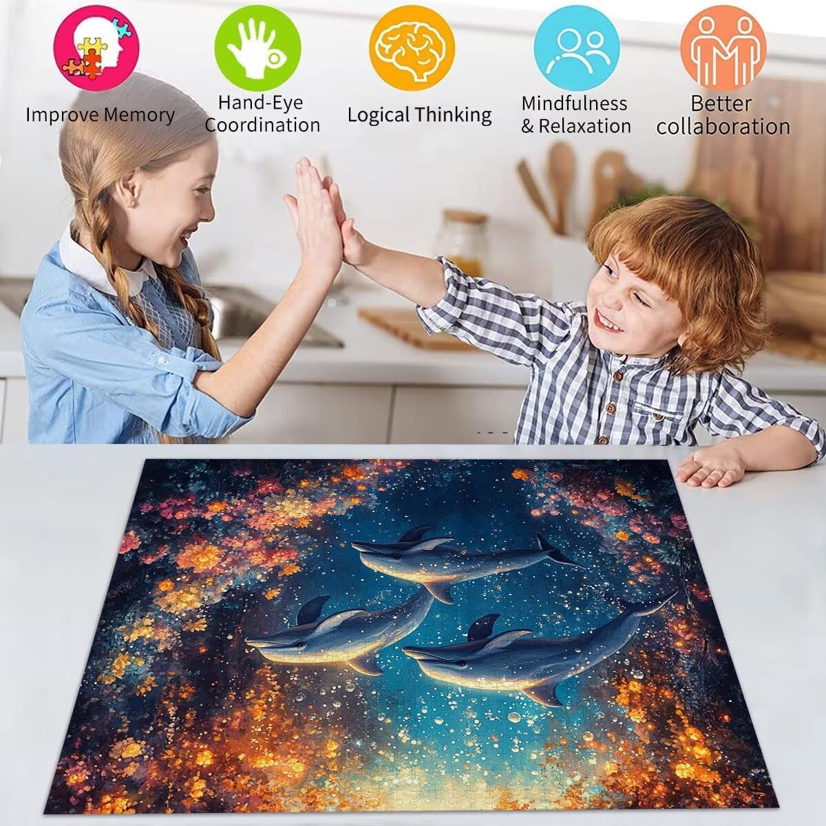 Delphin Puzzle für Erwachsene Kinder Anspruchsvoll 5000 Teile Impossible Klassische Puzzles Schwer Ozean ab 8 9 10 Jahre Mädchen Jungen Jigsaw Kunst Educa,für Dekoration und Geschenke 105x156cm t-183