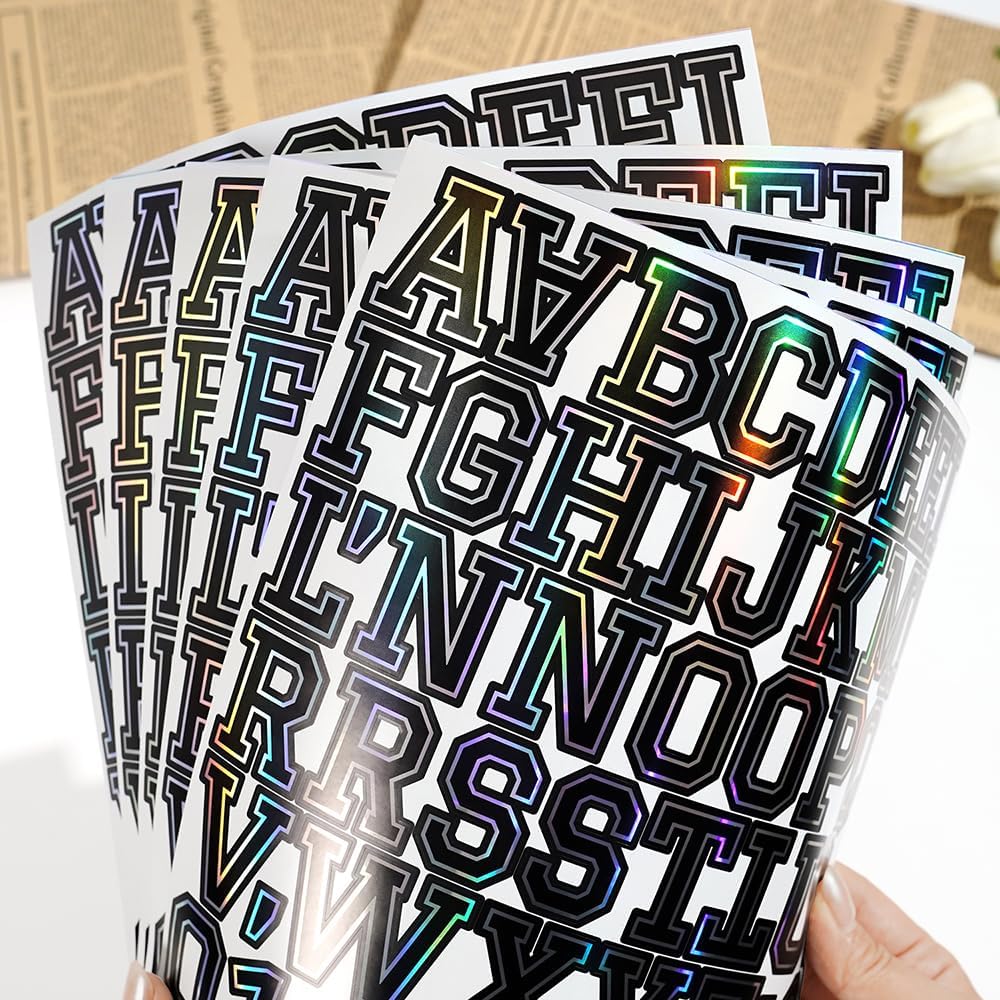 Holographic Pre-Cut 1.5″ Black Letter Vinyl Stickers - 570 PCS