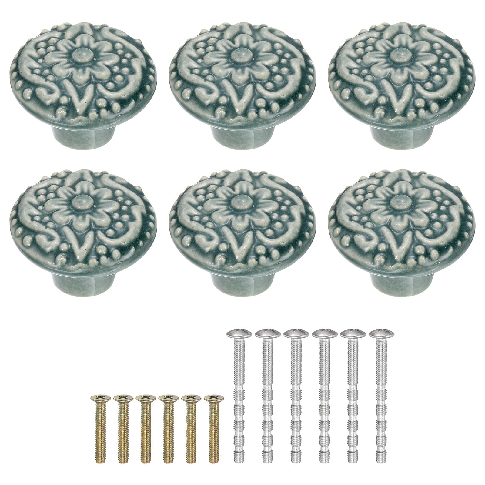 Boutons de meuble céramique vert 34 mm lot de 6 poignées champignon pour placard et tiroir de vanité