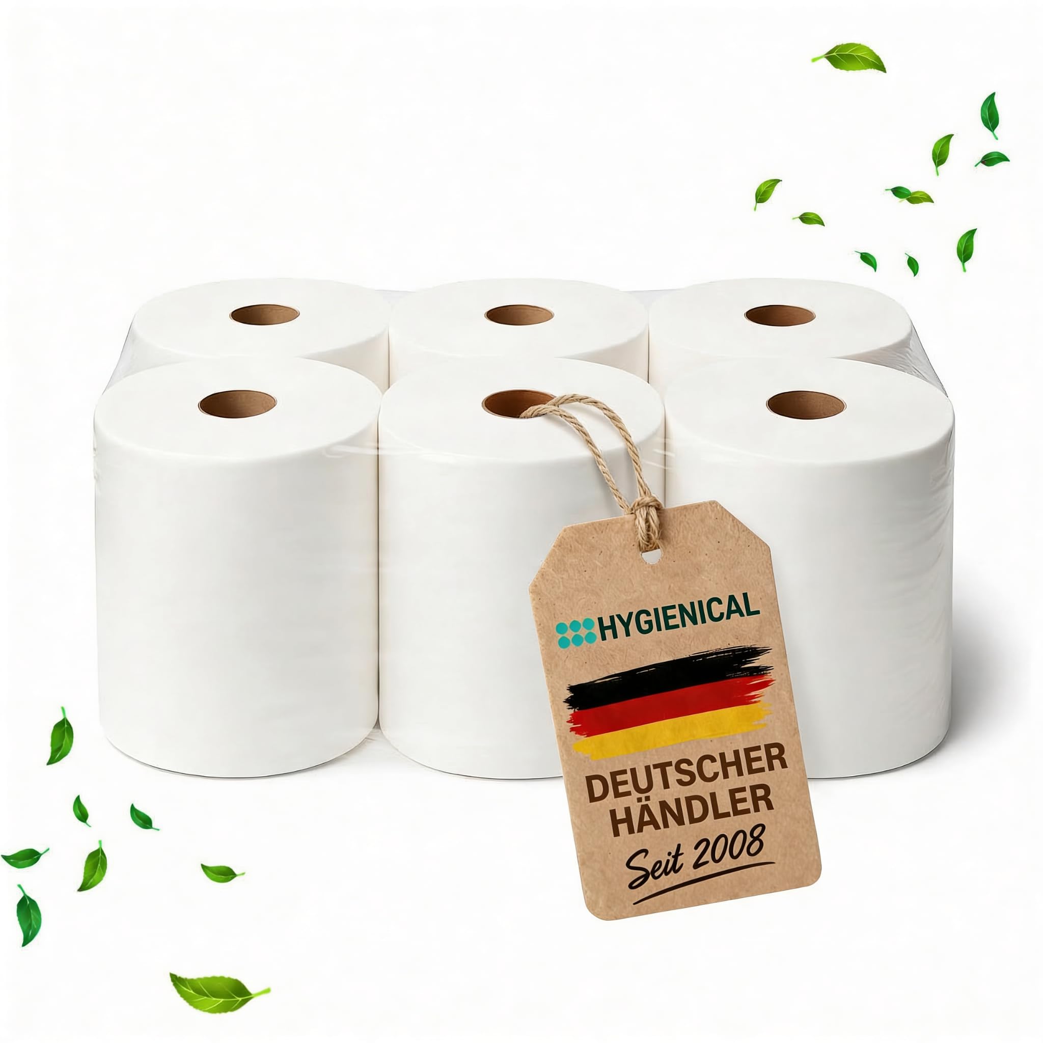 6 Premium Handtuchrollen 2-lagig – 100 % Zellstoff, 21 cm breit – Für Spender mit Außenabwicklung | Weiche & saugstarke Papierhandtücher für Gastronomie, Büro & Werkstatt
