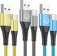 Vista 1 de Cable USB C 3A de carga rápida de 6 pies, paquete de 3 cables de nailon tipo C para Samsung Galaxy S24 S23 S22 S21 S20 S10 A11 A12 A13 A14 A15 A20