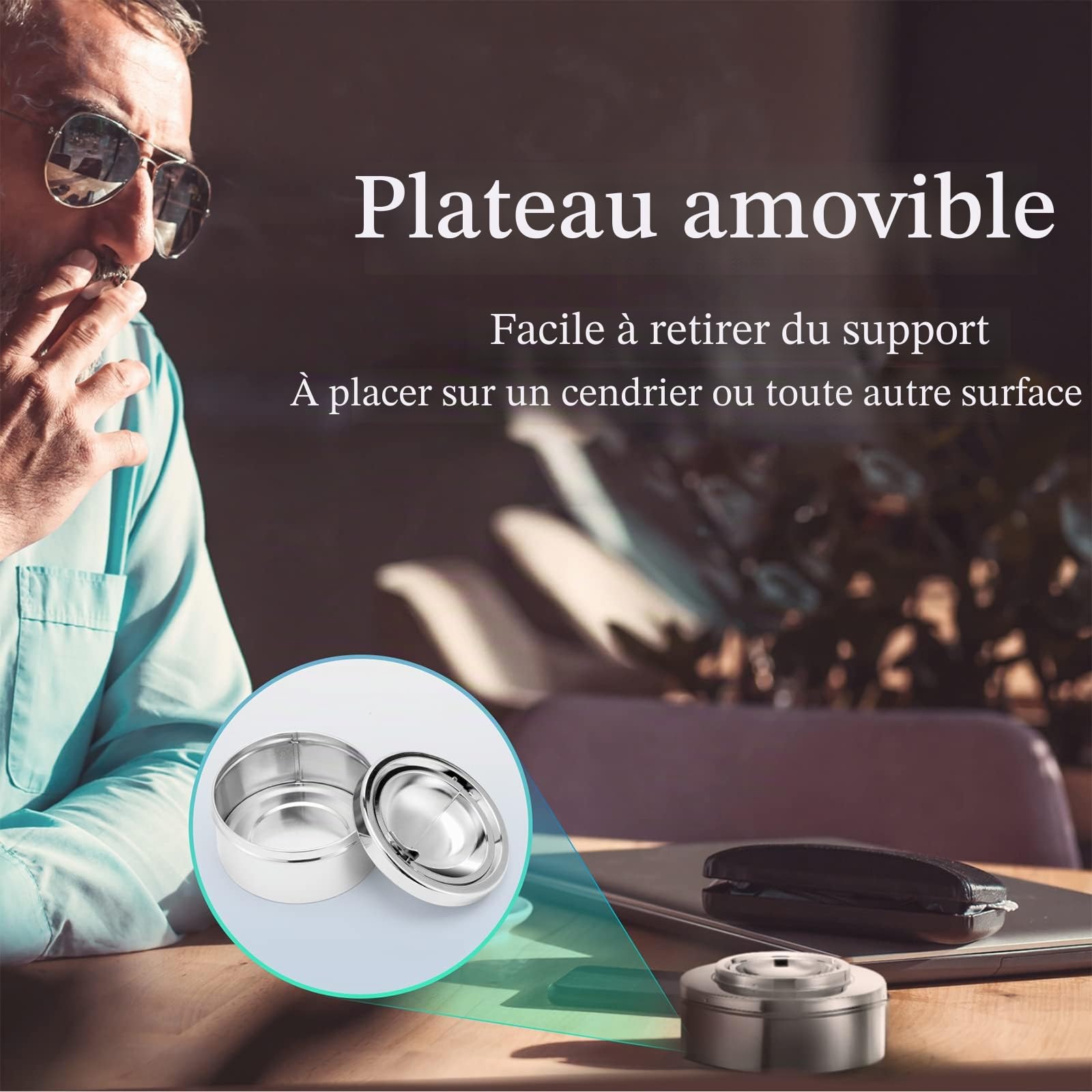 Cendrier sur pied avec couvercle coupe-vent pour terrasse Noir
