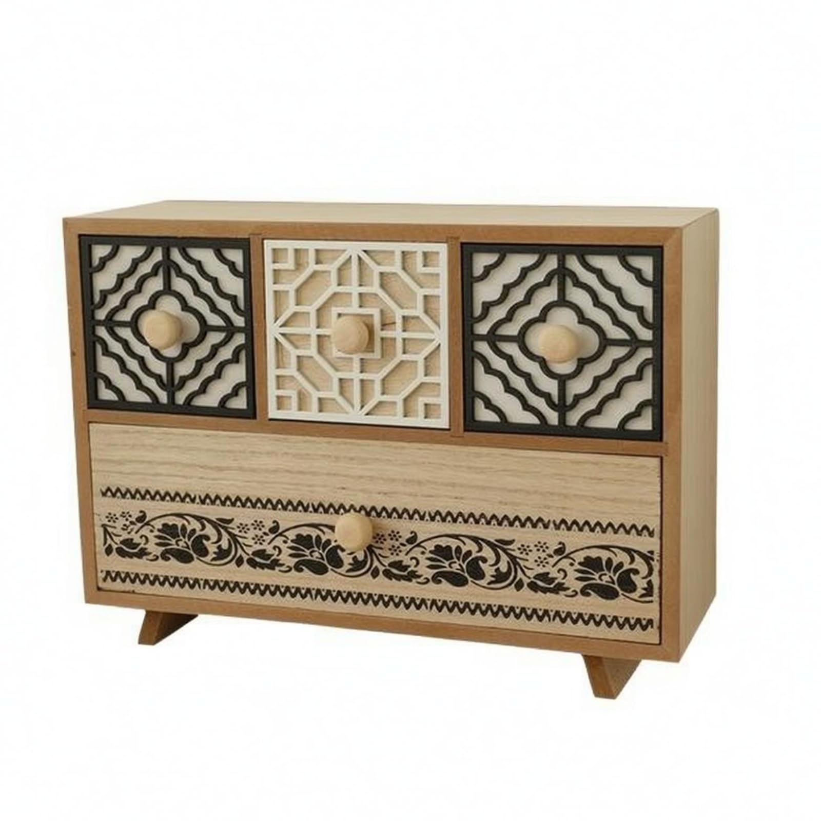 Bohemian Style Wood Desktop Drawer Cabinet Angled Feet Desktop Storage Cabinet, Style B-image-28