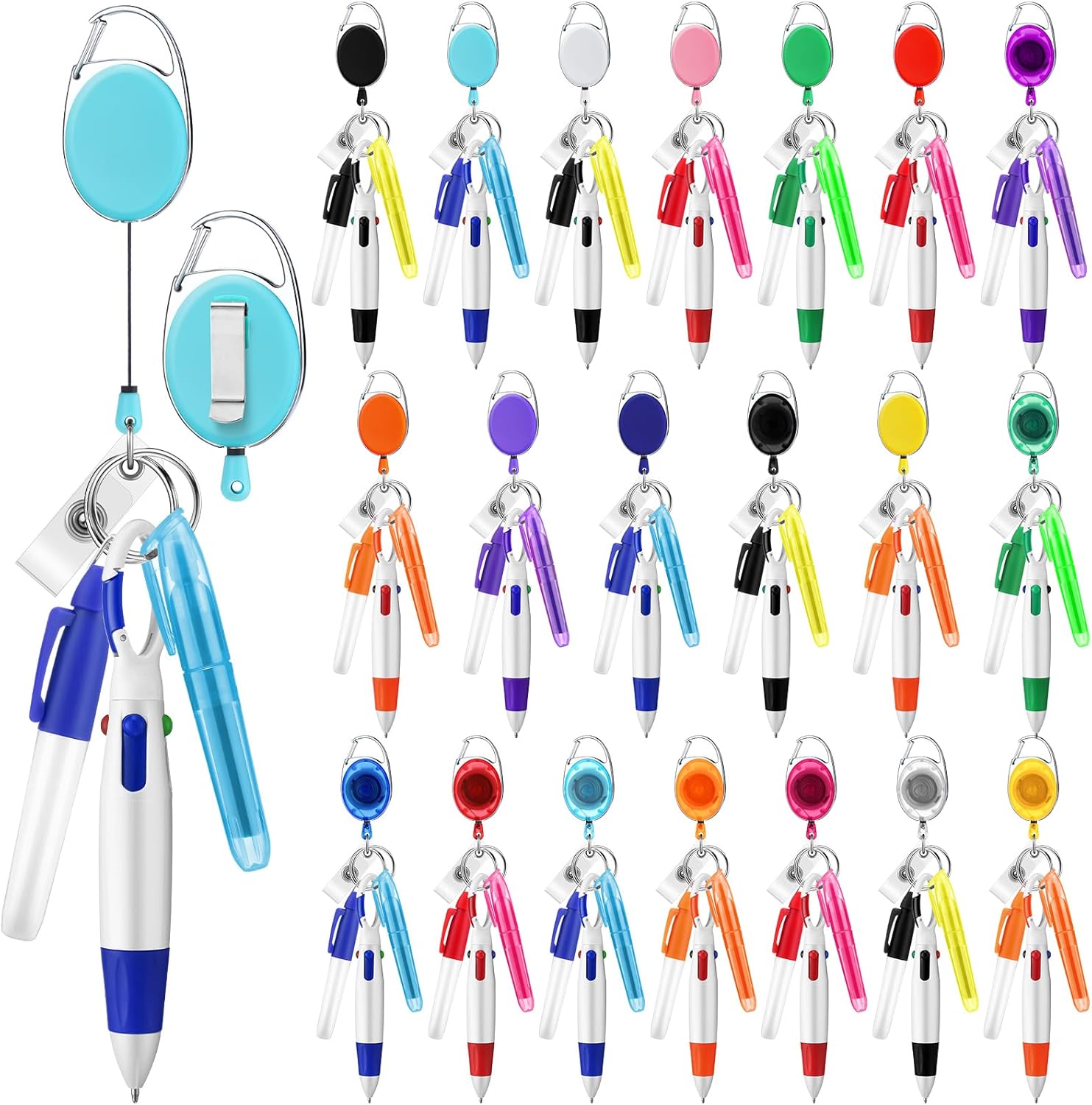Dispowreath 80 Pcs Nurse Gift Nurse Pen Set Badge Reel 4 in 1 Retractable Shuttle Pens Mini Highlighter Neon Marker Nursing Keychain Clip 2026 Nursing Week Gift for CNA Medical Assistant(Multicolor)