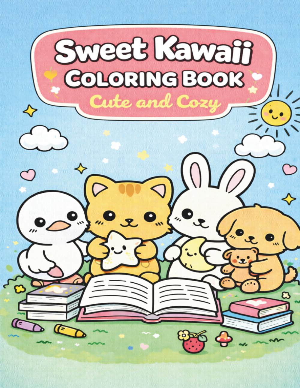 Sweet Kawaii Coloring Book: Cute and Cozy Coloring Book for Adults and Teens with Adorable Animals, and Easy Bold Page: Adorable Cute Animals, Cozy ... Teens, and Beginners (Bold and Simple)