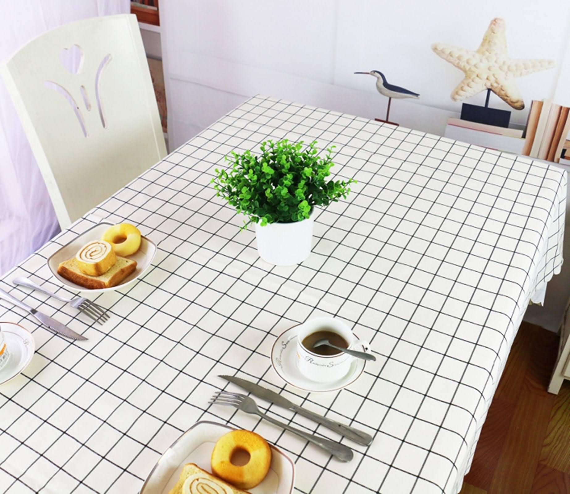 Linge De Table Italienne Nappe Coton Lin Motif en Treillis Linge Chemin De Table Nappe Lin Imperméable Blanc Décoration De Protection De Table 135X180Cm