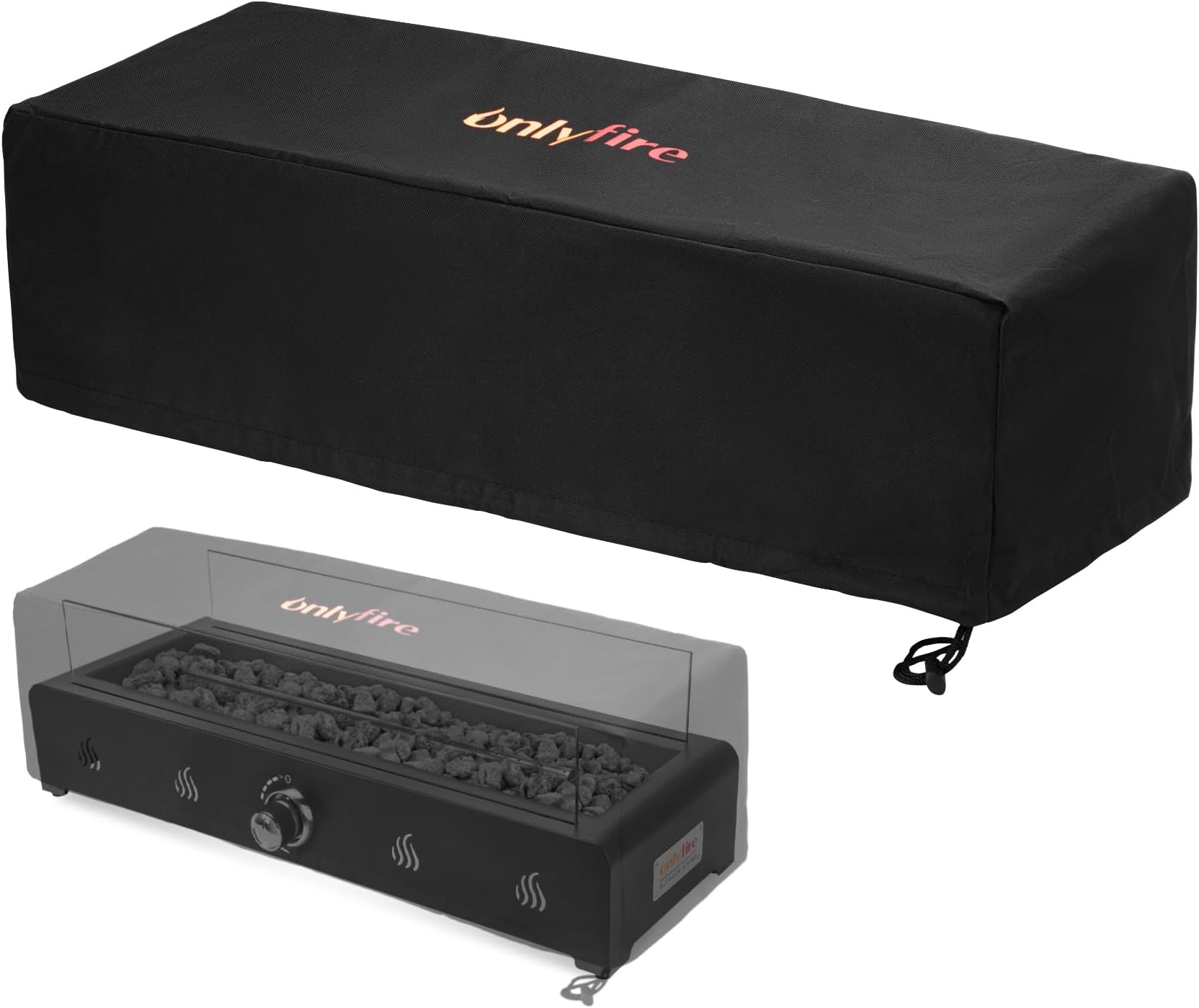 Onlyfire Fire Pit Cover, 28 Inch Tabletop Fire Pit Cover Rectangular UV Resistant and Waterproof Firepit Table Cover for Outdoor Propane Fire Pit, 28.7x9.2x7.7 inch