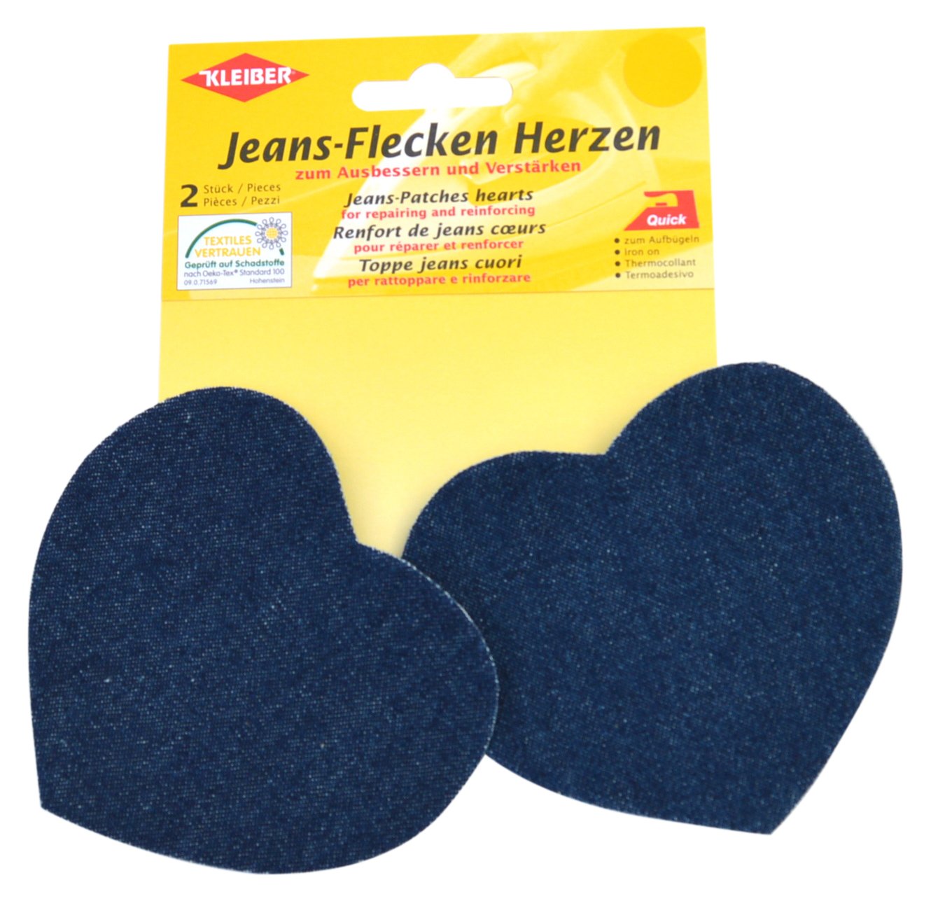 Kleiber Heart Shaped Iron-On Denim Jean Patches, Dark Blue