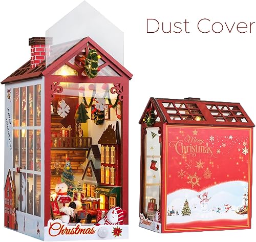 Miniatura 5 de Rincón de libros de Navidad con luces LED, rompecabezas de madera 3D ROCOXIA 3D, interruptor de sensor integrado y caja de música, kit de