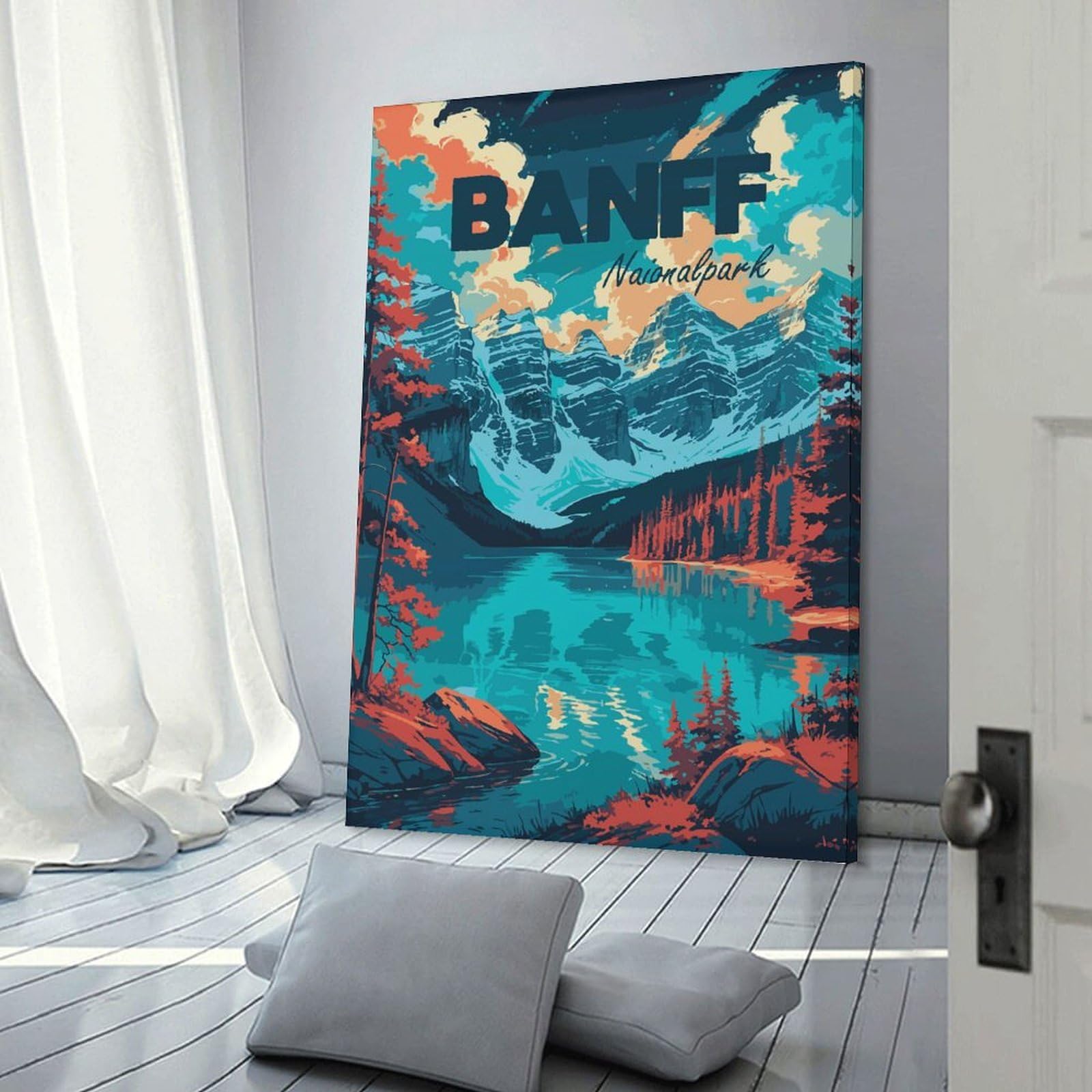 Junmoney Wall Picture Print Banff National Park Landscape Art, 24x36inch(60x90cm), for Entrance Walls, Hall Decor Or Foyers, A Neat Decor Update for Hallways