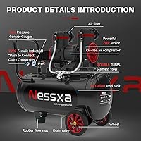 Vista 4 de 10 Gallon Ultra Quiet Air Compressor with Two Quick Couplers, 2HP 8.76 CFM@ 115PSI Pressure Oil-Free Air Compressor Tank, 70dB Quiet Compressor for