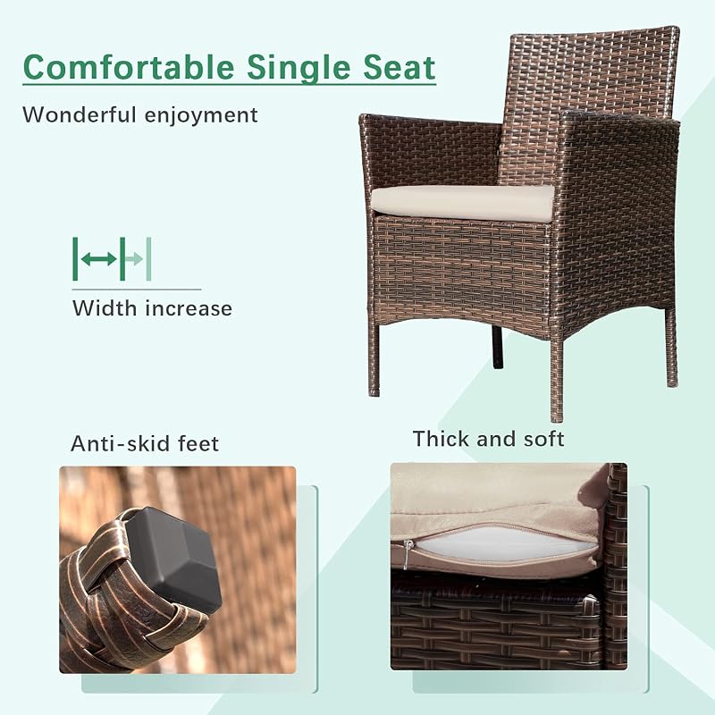 Greesum Patio Furniture 4 Pieces Conversation Sets,Brown and Beige image 5