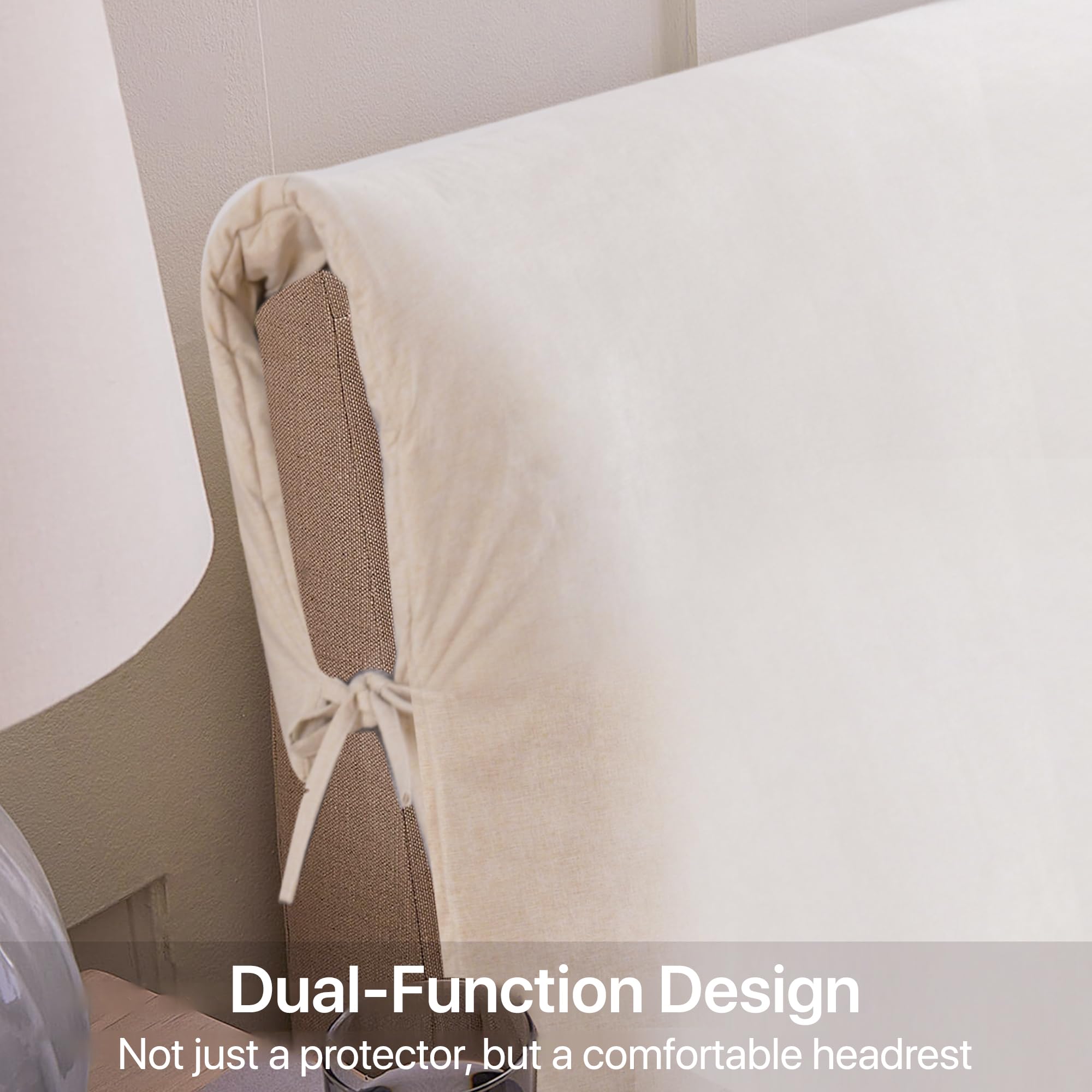 Juego de fundas de terciopelo para cabecero de cama y fundas de cama con cintas para atar para cama, a prueba de polvo, funda principal con lazos, protección completa para cama de madera y