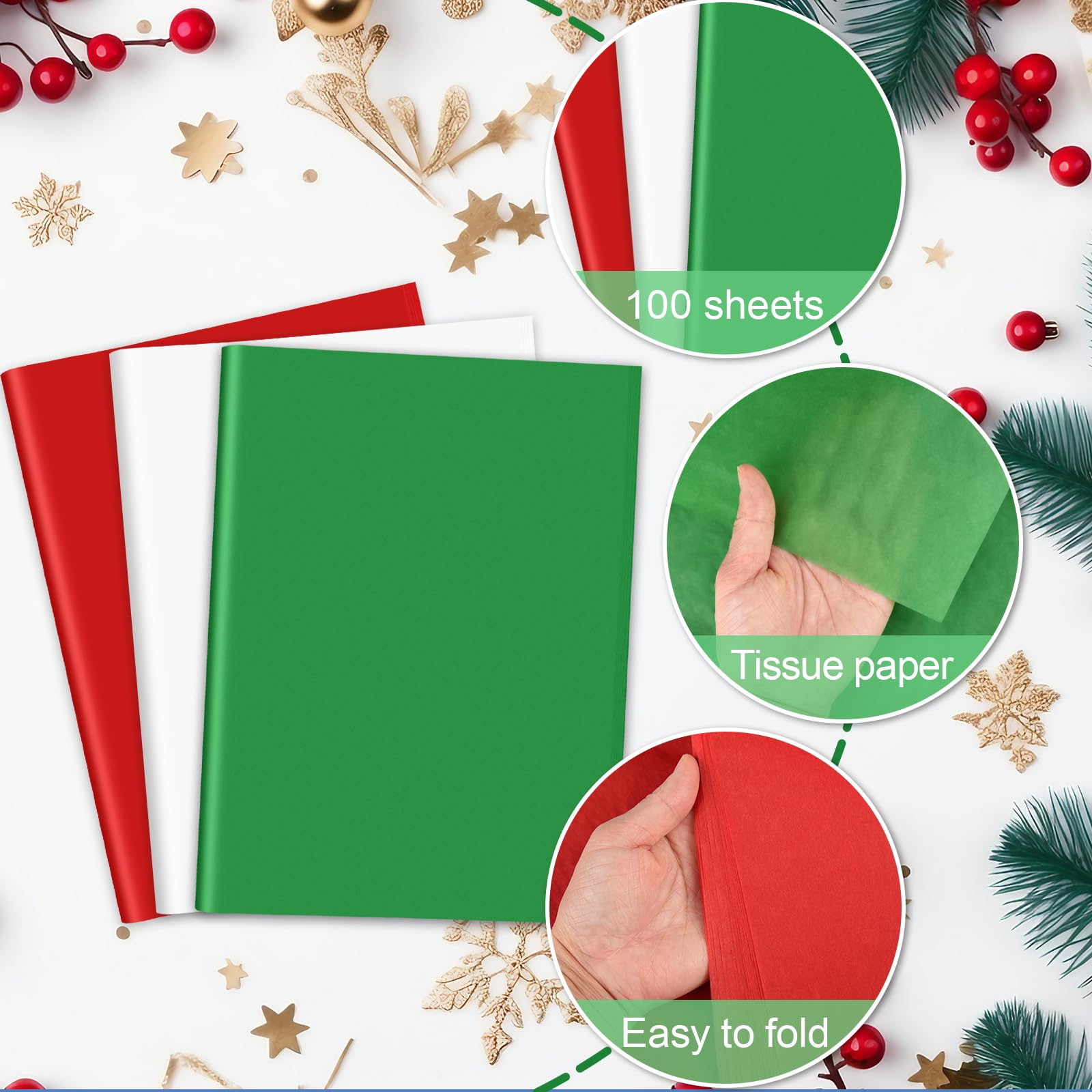BOUBONI 100 Sheets Christmas Tissue Paper Bulk 20 x 14.5 inches Gift Wrapping Paper Craft Tissue Paper for Flower Artworks Crafts Holiday Party Decoration (Red - Image 3
