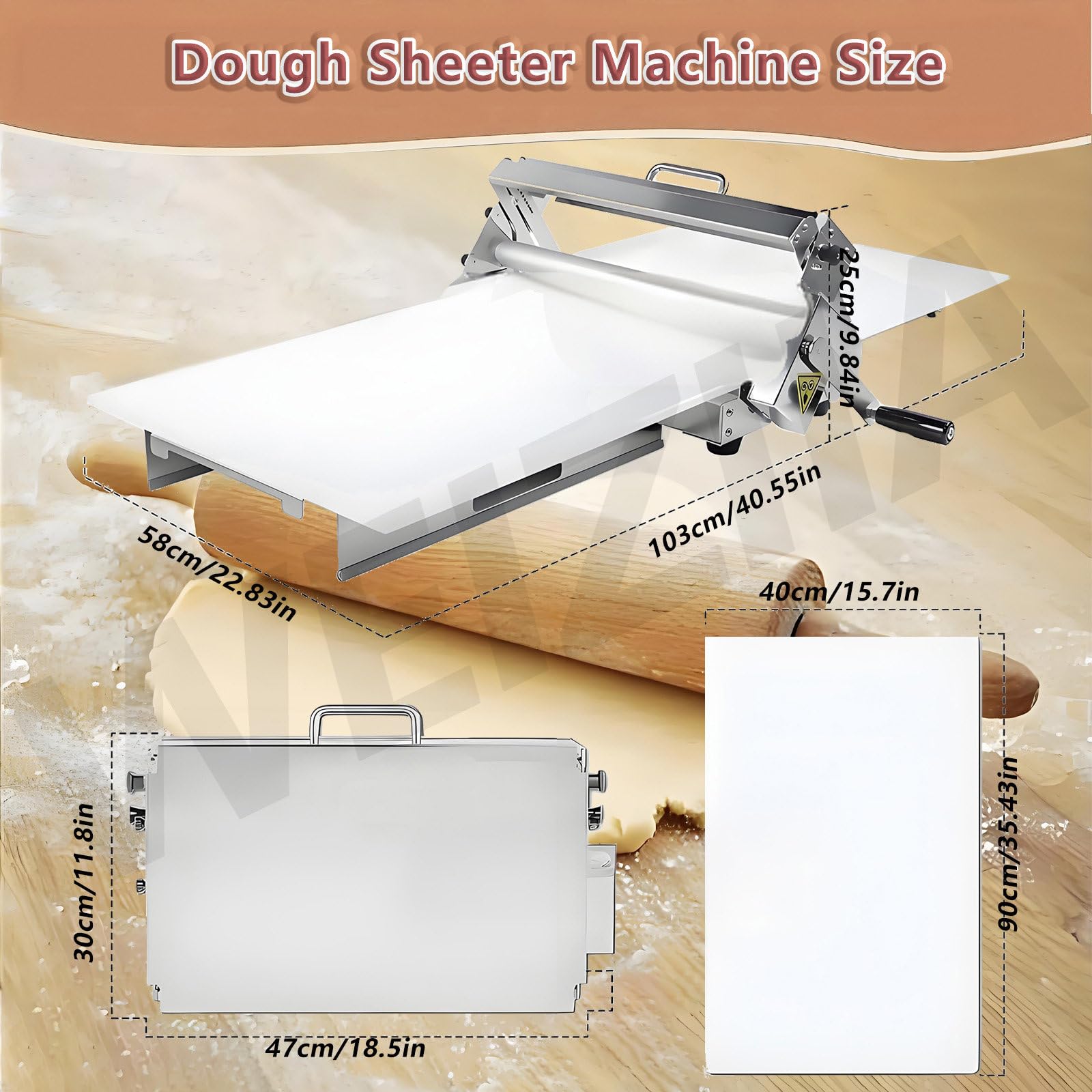 Macchina stenditrice Manuale per Pasta, Macchina sfogliatrice Pieghevole per Pasta, Macchina sfogliatrice da banco, Macchina sfogliatrice Manuale per Pasta, con 55 spessori Regolabili,90x40cm