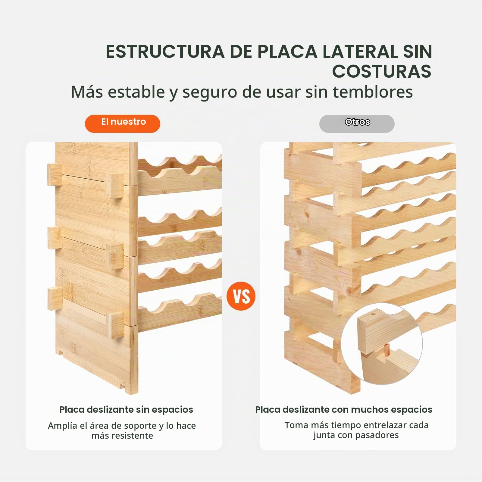 VEVOR Botellero para Vinos de Bambú de 6 Niveles 48 Botellas Estantería Modular Apilable 76,5 x 25 x 77,5 cm Estantería de Exhibición Independiente para Vinos para Cocina, Bar y Bodega, Color Natural