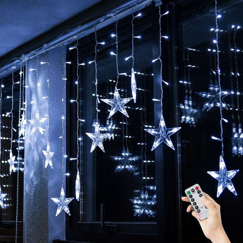 BLOOMWIN Christmas Star String Light Indoor LED Curtain Icicle Light
