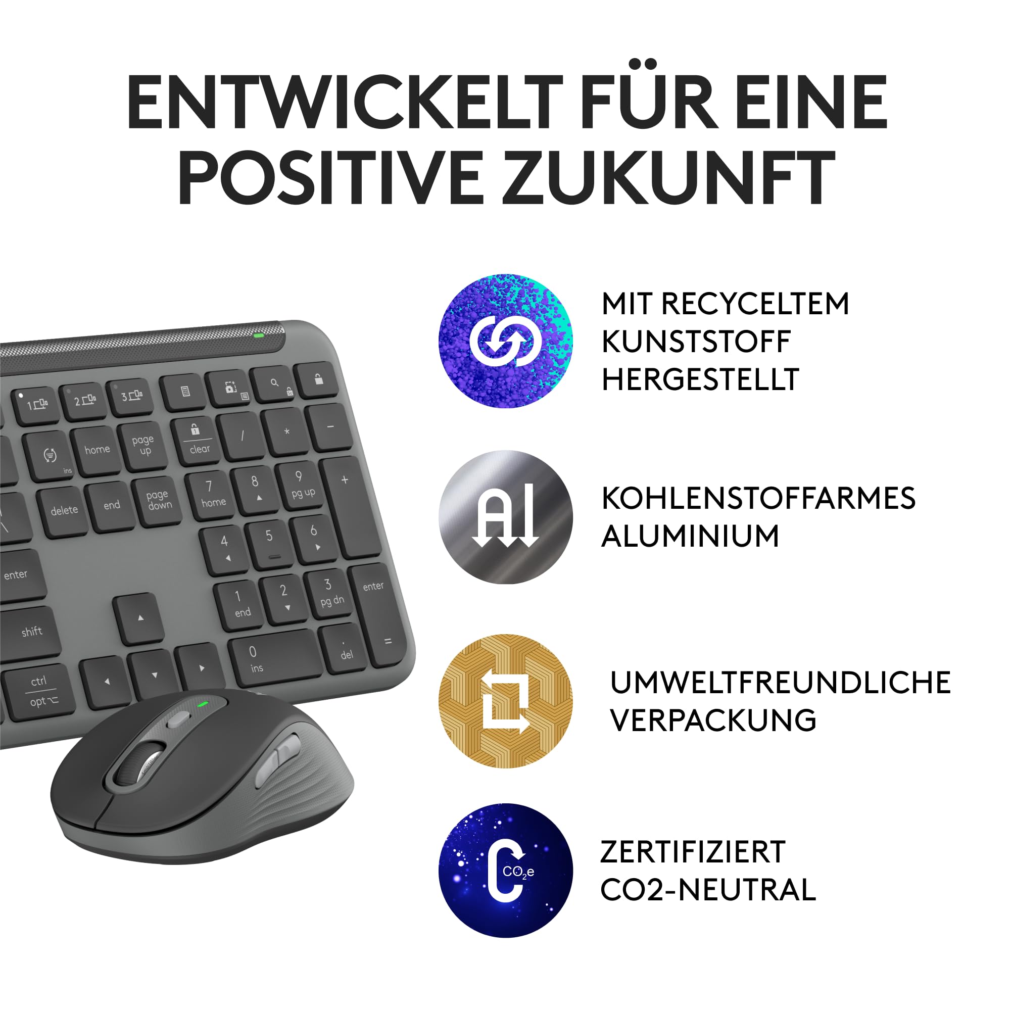 Logitech Signature Slim MK950 for Business kabelloses Tastatur-Maus-Set, leises Tippen, sicherer Empfänger, Bluetooth, weltweit Zertifiziert, Windows/Mac/Chrome/Linux, DEU QWERTZ-Layout, Grafit