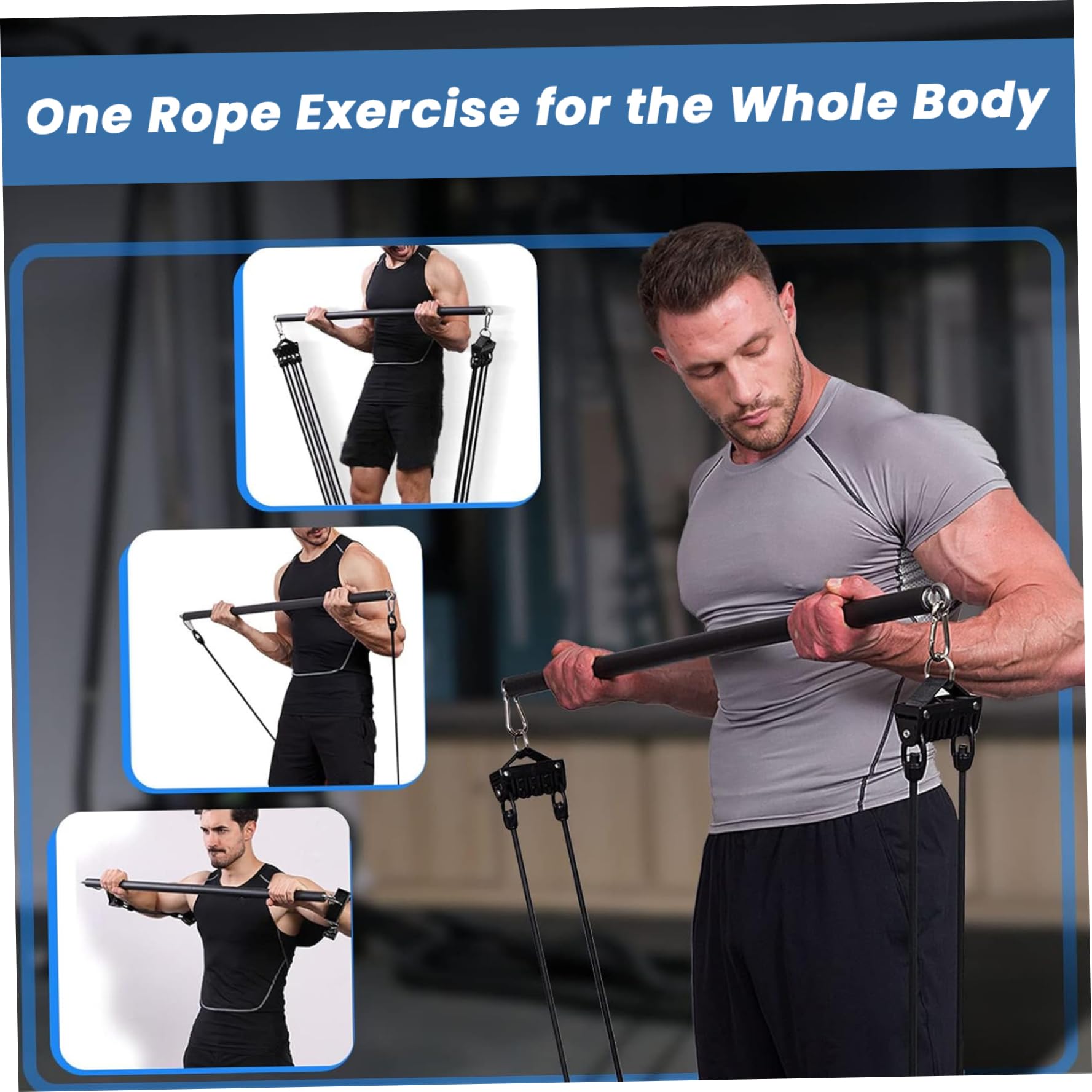 Pilates Bar, abnehmbare 3 -Abschnitt 39 -Zoll -Pilates -Stick, Schwarze Spreizstange mit 360 ° Drehschleifenende, Ausrüstung für Heimtraining, Fitnessstudio