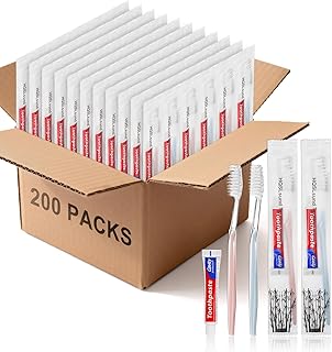 HQSLsund 200 Pcs Disposable Toothbrushes With Toothpaste Individually Wrapped, 2 Color Options, 10g Toothpaste, Bulk Set f...