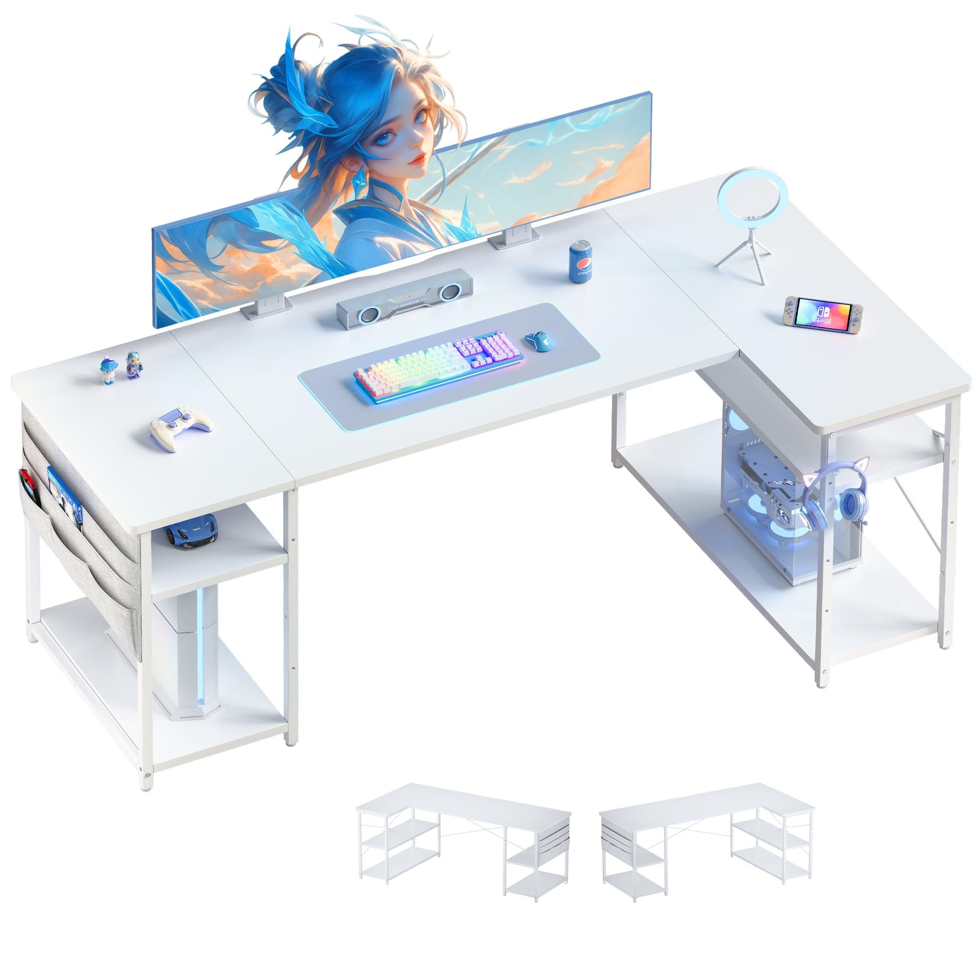 Amazon | YeTom l字デスク ゲーミングデスク デスク 幅150cm pcデスク