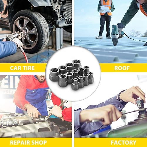 Miniatura 6 de Topec Juego de extractor de tuercas y pernos de impacto de 13+1 pieza, juego de dados extractores de pernos de 3/8 pulgadas, removedor de tuercas 13