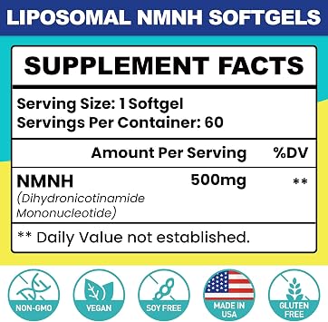 Liposomal NMNH (Dihydronicotinamide Mononucleotide) 500mg - NMN Supplement Alternative, 1 Pack