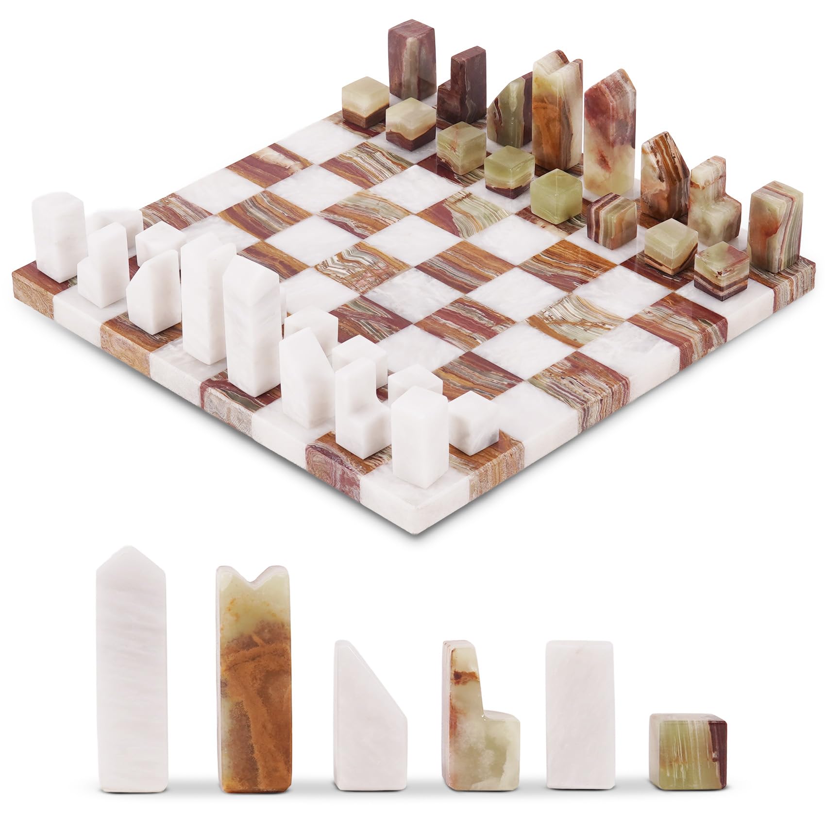 Elysian Marble Modern Chess Set – Handcrafted Borderless Marble Chess Board with Minimalist Geometric Pieces, Luxury Decorative Chess Game for Coffee Table, Home Décor & Gifts