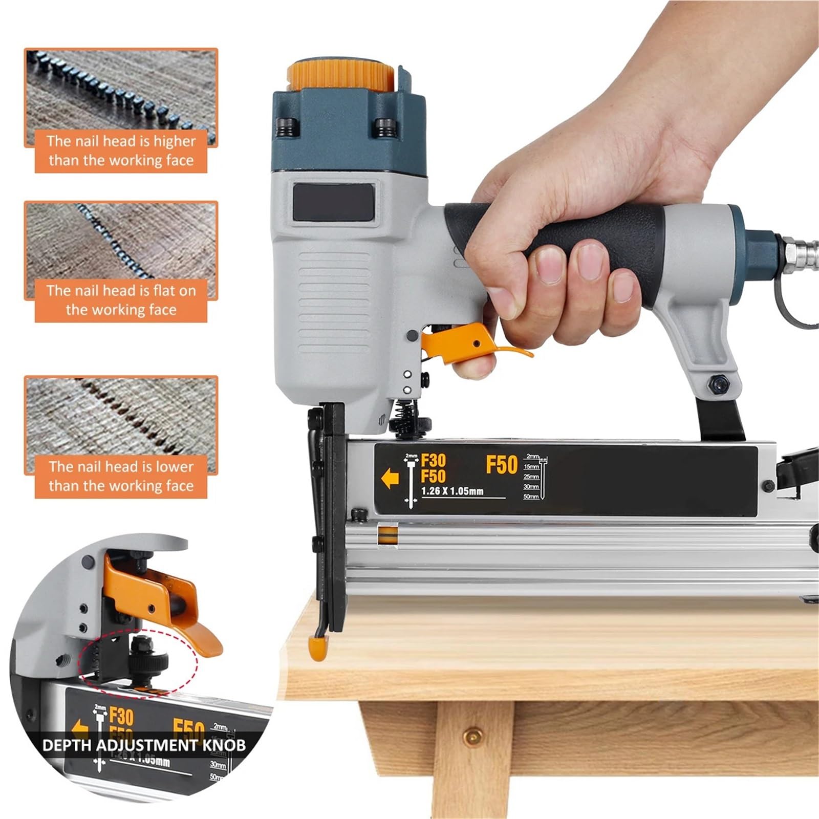 Gwoździarka Pneumatyczna Carpenter Pneumatyczne Narzędzie Do Gwoździ T50 F50 440K 16Ga/18Ga Gwoździarki Powietrzne Gwoździarka Regulacja Głębokości Gwoździ Ergonomiczna I Lekka