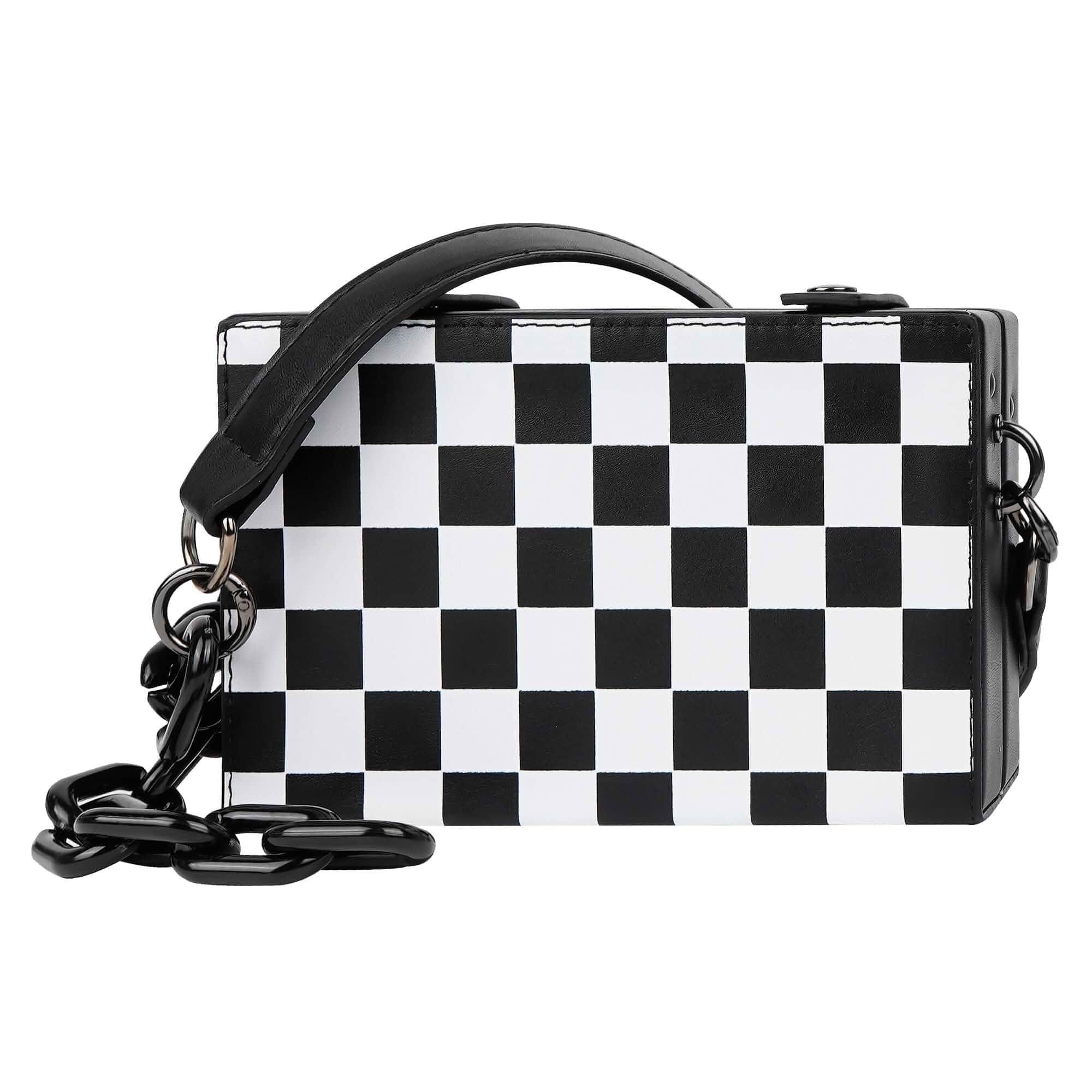 BUNCHBRAVO Crossbody Bag Unisex, Black and White Leather Shoulder Bag, Minimalist Punk Handbag
