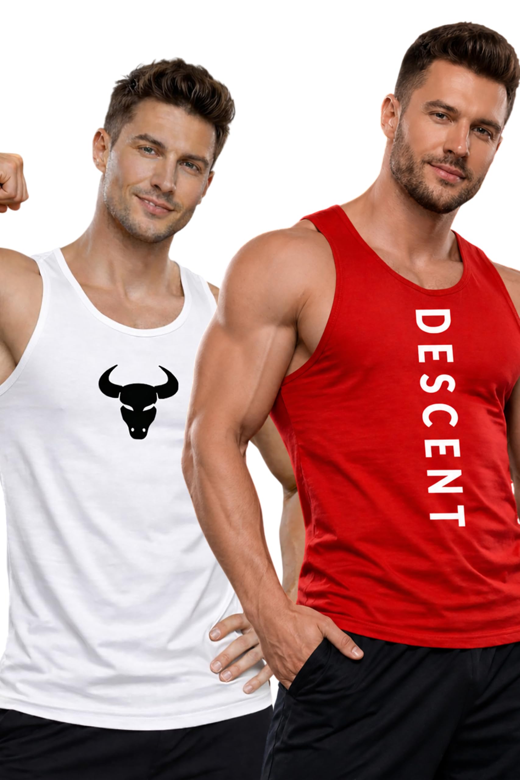 Polyester Letter Printed Vest for Men - Pack of 2 - Red & White | Round Neck | Sleeveless | Regular Fit | Summer & Gym Wear Tank Top for Men-image-11