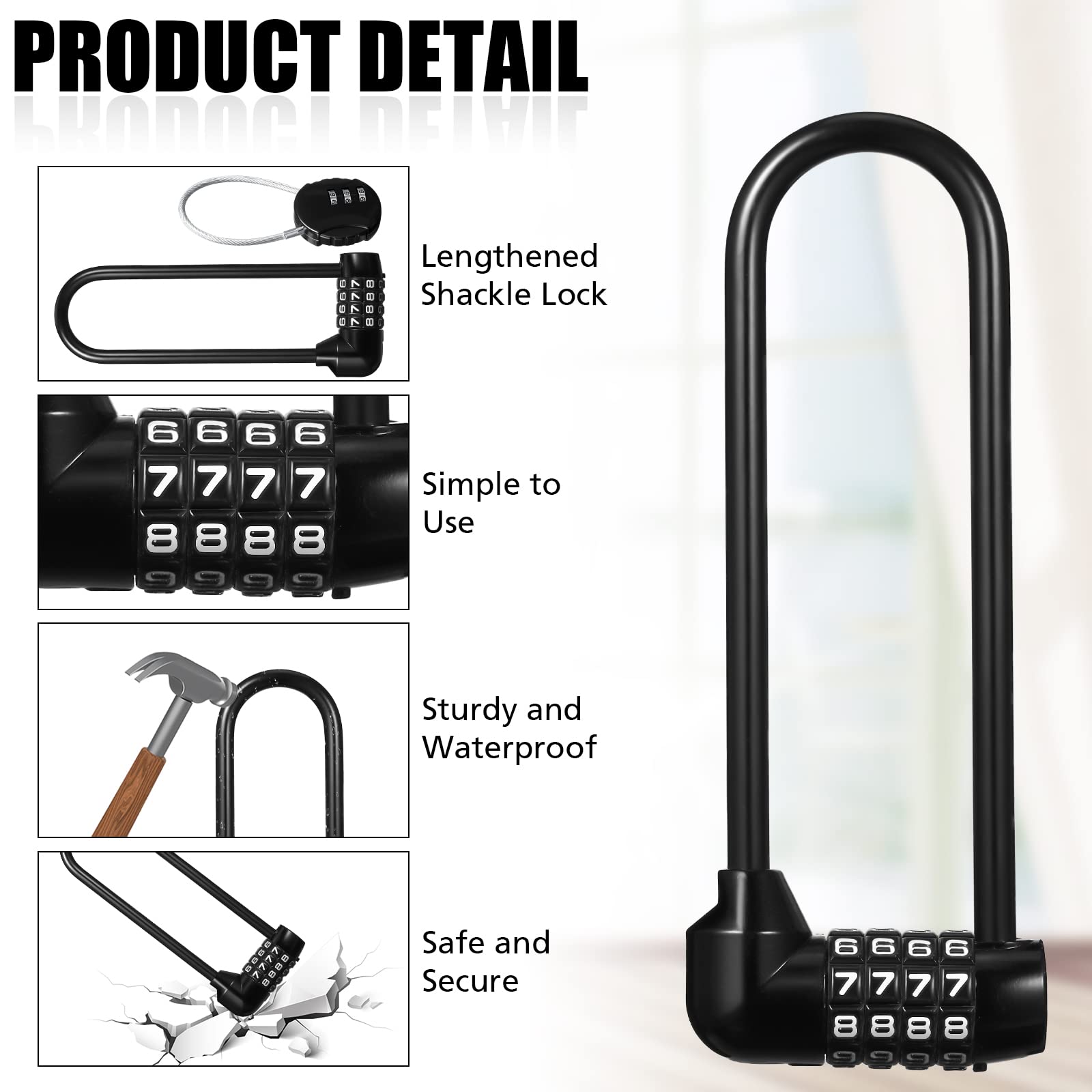 Shimeyao 2 Pieces 6 Inch Long Shackle Combination Lock 4