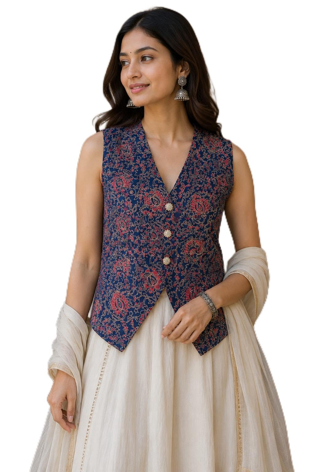 Eleganza by SAM - Women's Waistcoat Vest | Sleeveless V-Neck Waist Coat | Formal Suit Jacket|Indo-Western Jacket/Top for Traditional and Occasion wear-picture-17
