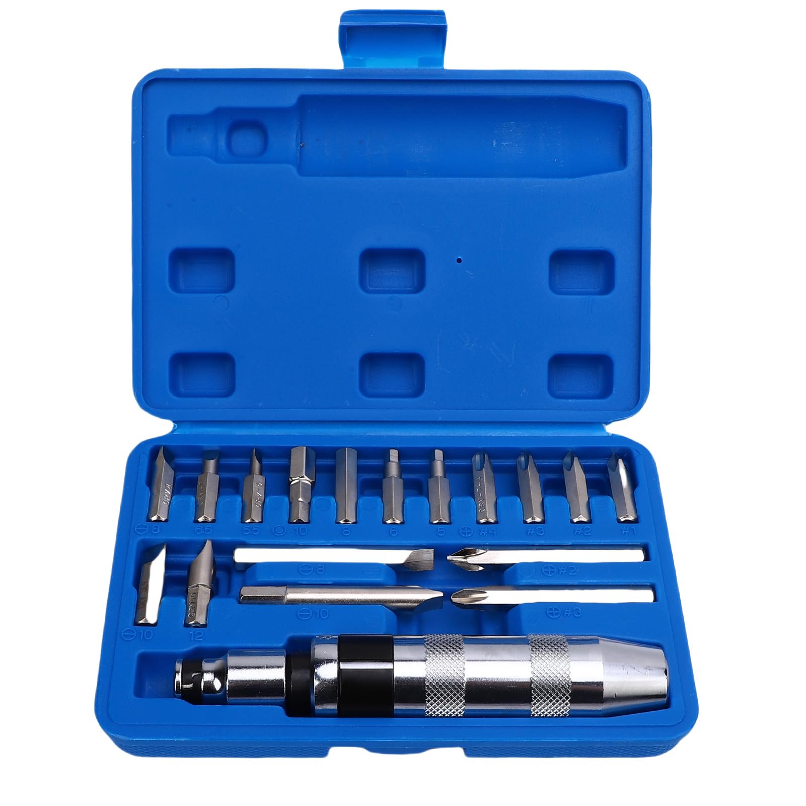 18-teiliges 1/2-Zoll-CRV-Hand-Schlagschrauber-Set, Umkehrbarer Hochleistungs-Schlagschrauber aus Legiertem Stahl mit 17 Verchromten Bits, für Verrostete Verbindungselemente Im