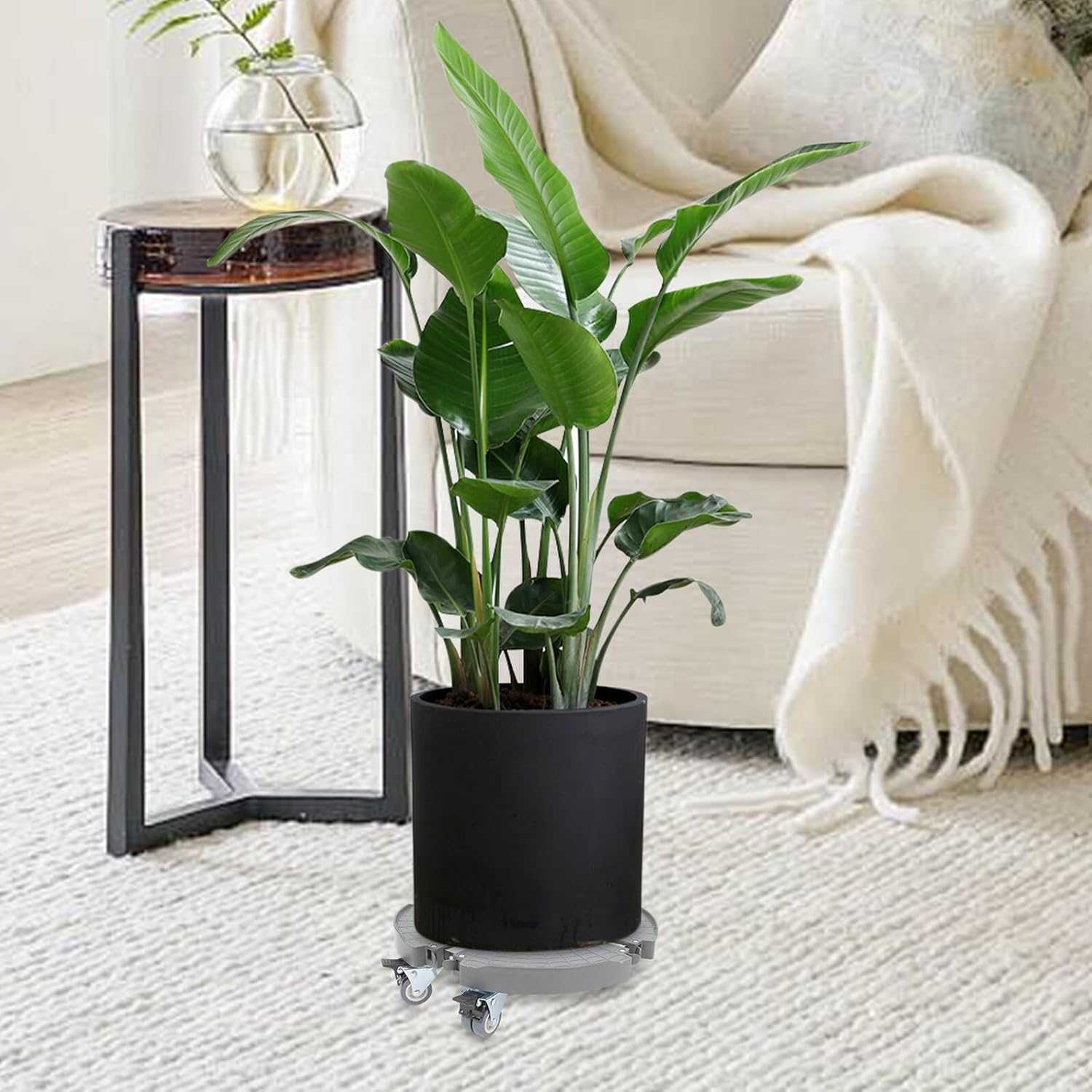 NUOBESTY Rolling Plant Saucer with Casters Movable Planter Stand Dolly Heavy-Duty Plastic Flower Pot Mover for Indoor and Outdoor Gardening