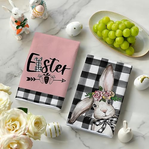 Miniatura 3 de Artoid Mode Juego de 4 toallas de cocina con diseño de huevos de conejo a cuadros de búfalo, 18 x 26 pulgadas, decoración de temporada, juego de 4