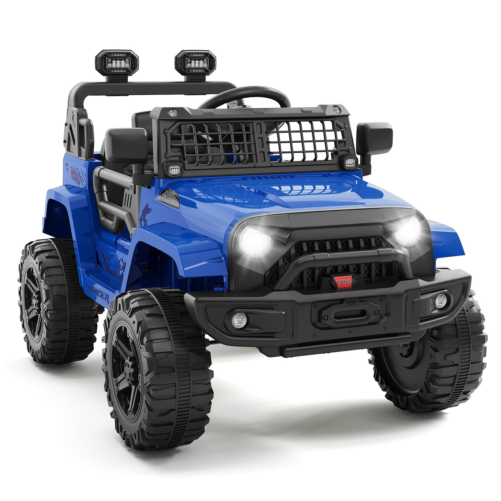Hetoy 12V Ride on Toys with Parent Remote Control Toddler Electric Vehicle with Spring Suspension, LED Lights, Bluetooth, Music Player, 3 Speeds Ride on Car Truck for Kids Age 3-8 (Blue)