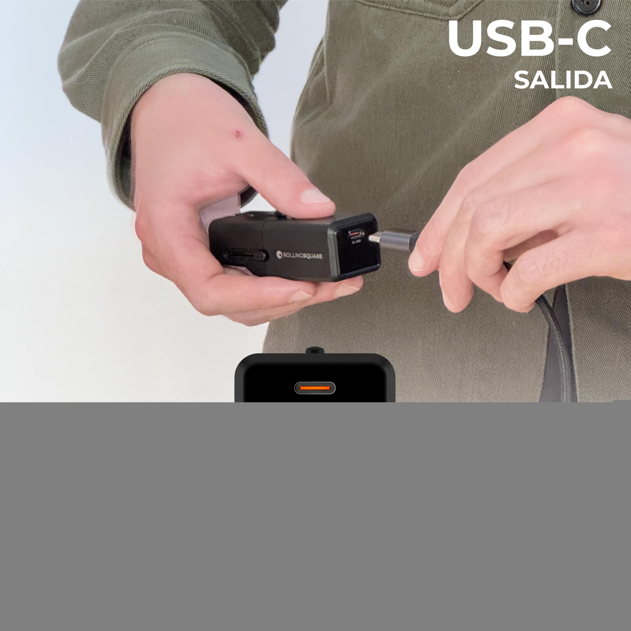 Rolling Square Portable Pocket Travel Adapter - Adaptador de Viaje de Bolsillo Portátil, Cargador USB-C Universal para 200+ Países US, EU, UK, AU, Carga Rápida 30W para Smartphones, Compacto, Negro