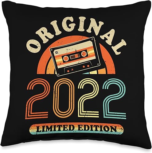 Retro Limited Edition 2022 Cassette Tape 2nd Birthday Throw Pillow