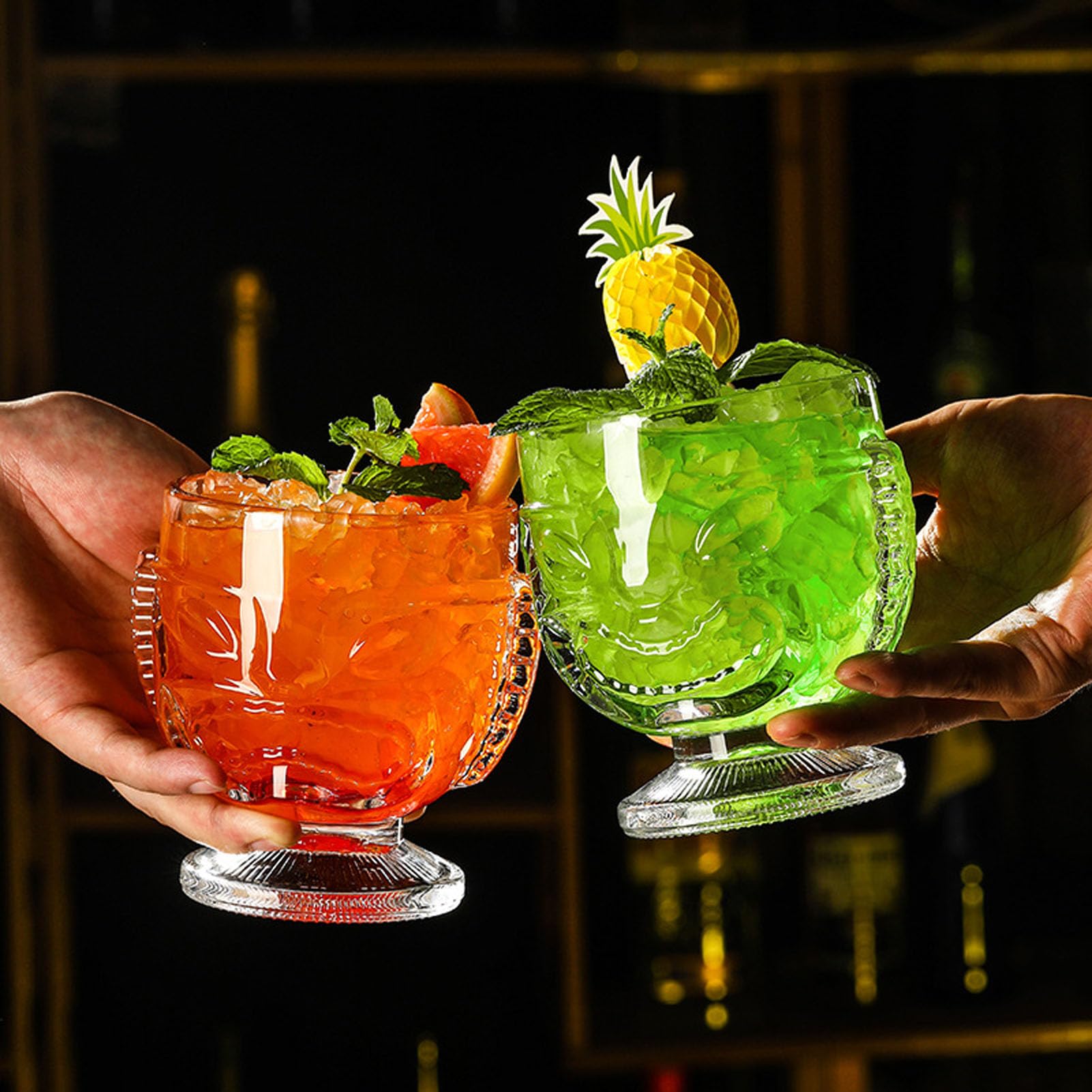 Set 6 Bicchieri Tiki Trasparenti In Vetro – 170-400 Ml, Per Cocktail Esotici, Mai Tai E Feste Hawaiane