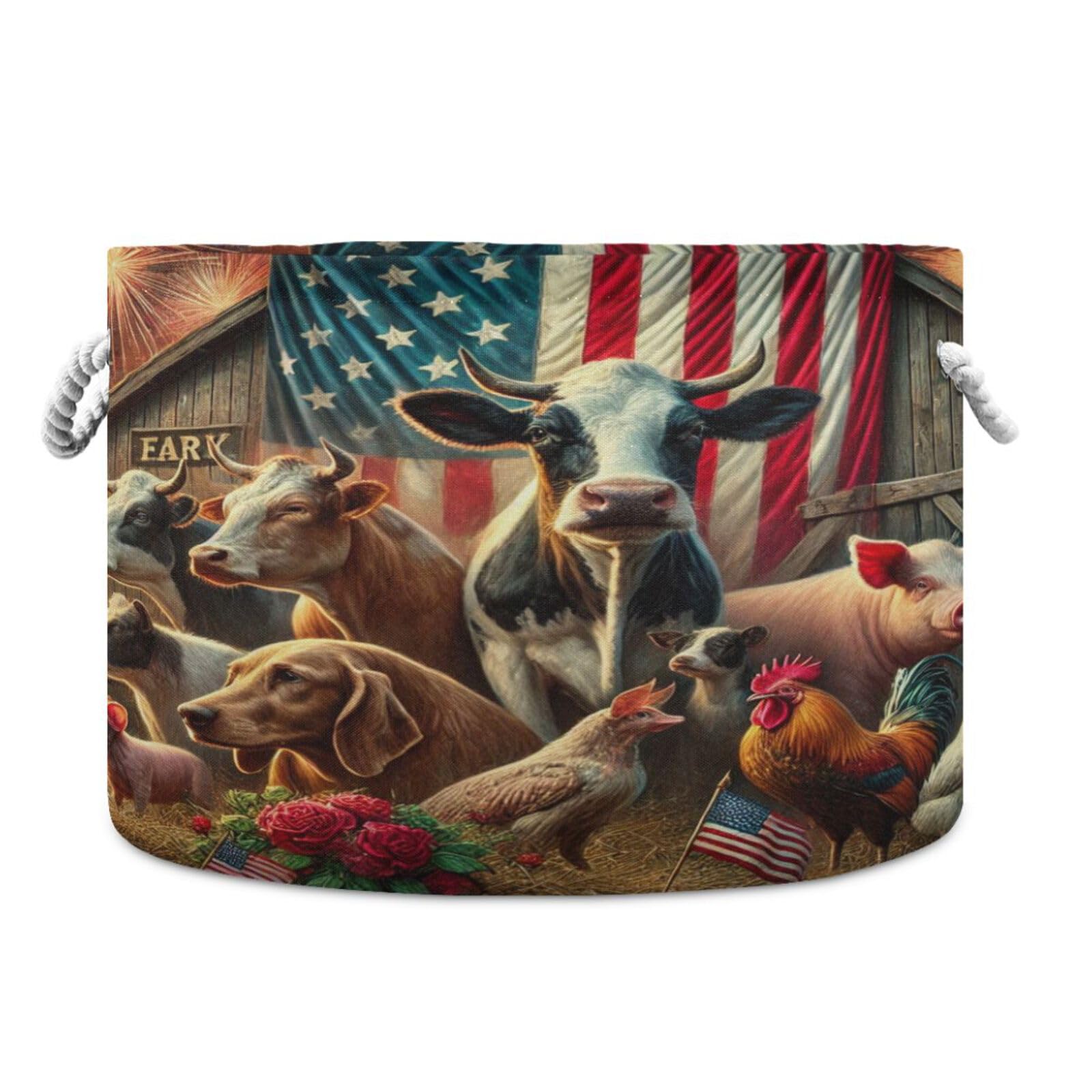 Farm Cows Brown Storage Basket Large Foldable Toy Blanket Basket Storage Organizer Bin Baby Laundry Basket Hamper with Handle for Kids Living Room Bedroom Home Decor