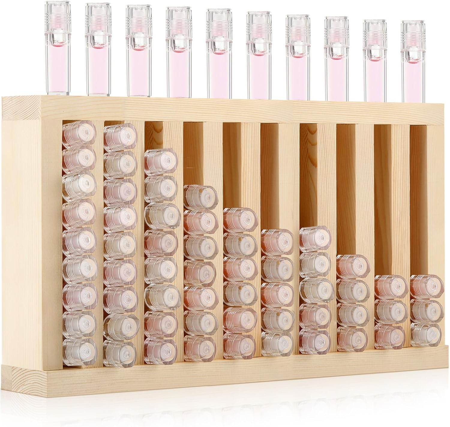 1 Pcs Wooden Lipsticks Holder 0.7 inch Lip Balm Tube Holder Lip Gloss Organizer Display Wood Lipsticks Tube Tower Organizer for Market Craft Booth Room Display (10 Slot)