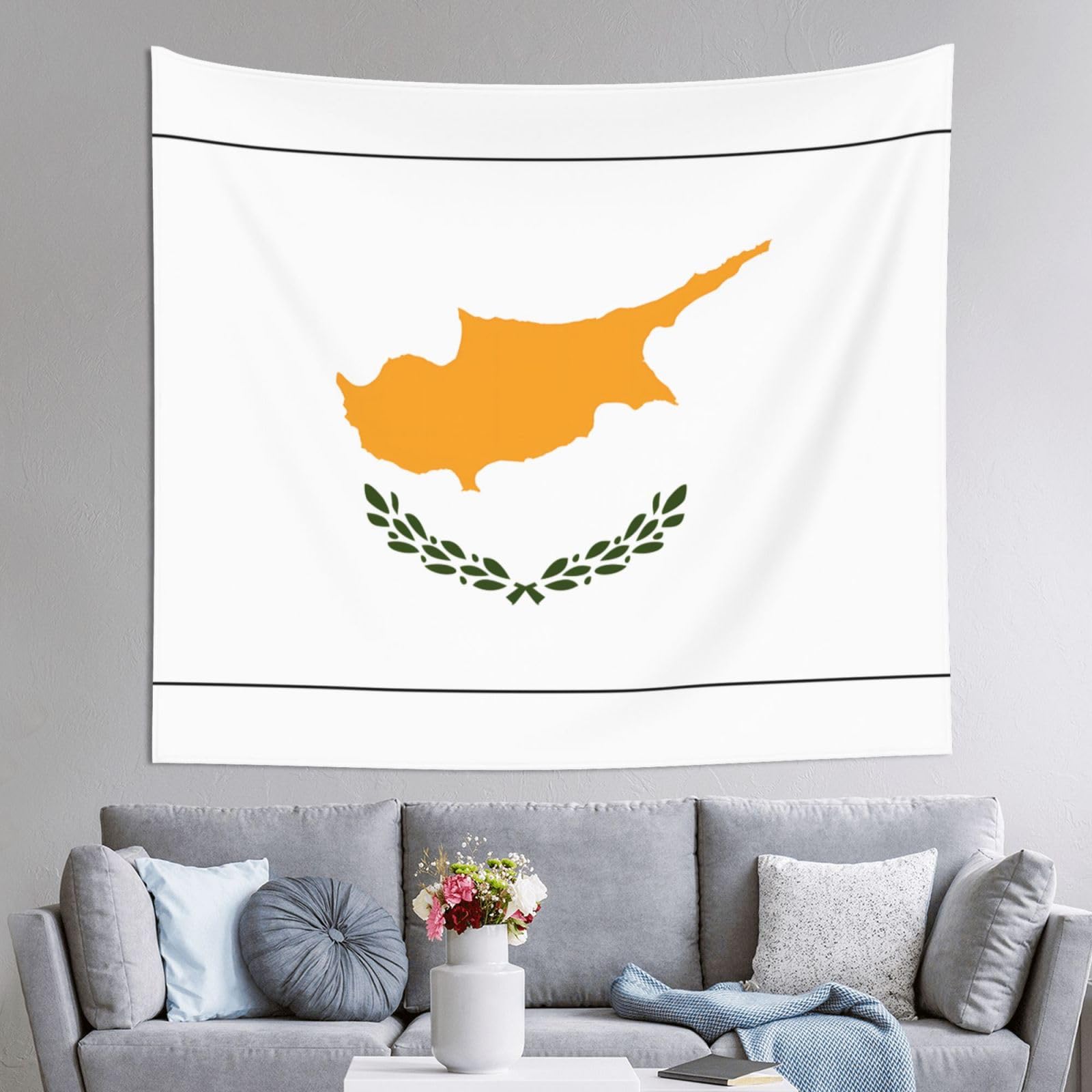 HLSBSSL 60x51in Flag of Cyprus Printed Tapestry Tablecloth for Dormitory and Picnic Rooms - Multifunctional Fabric Hanging