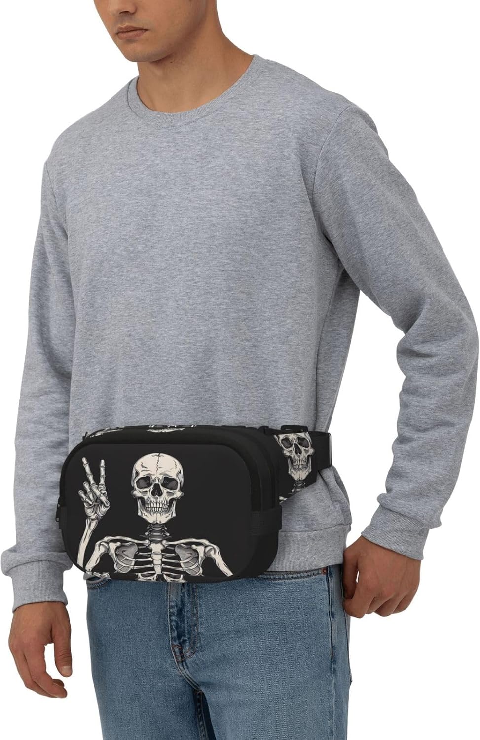 Funny Human Skeleton Skull Fanny Pack for Women Men Fashion Waist Packs with Adjustable Strap Crossbody Belt Waist Bag for Hiking Running Travel