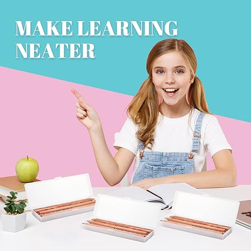 Miniatura 2 de Crtiin Paquete de 100 cajas de lápices de plástico transparente a granel, mini caja para lápices para almacenamiento escolar de plástico con tapa