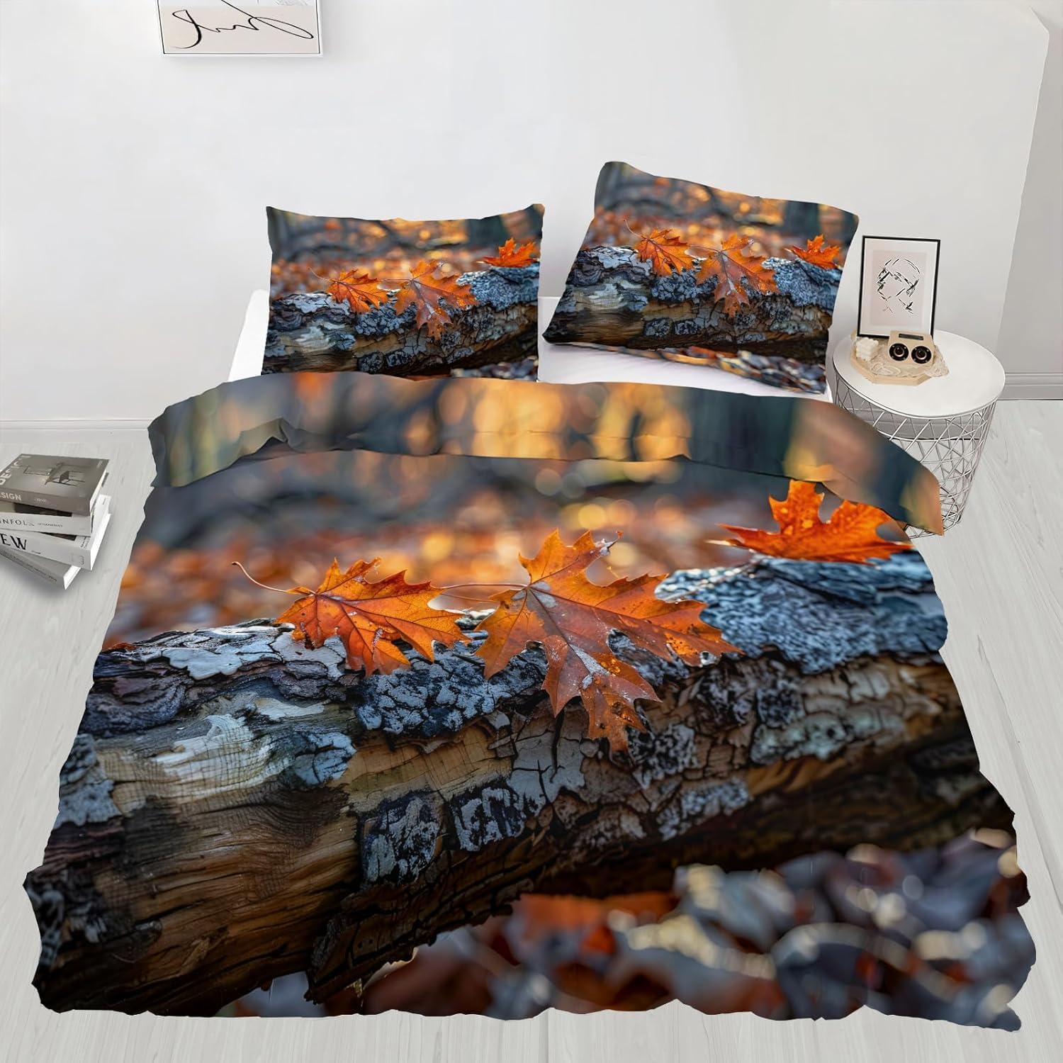 Poszwa na kołdrę 220x240 jesienne liście klonu zestaw pościeli 2-osobowy pień drzewa z nadrukiem 3D ultra miękki zestaw pościeli z mikrofibry poszewki na kołdry z 2 poszewkami na poduszki I-1938